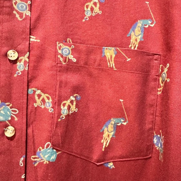 Vtg EXCO Mens Red Polo Horse Golf Pattern Button Down Long Sleeve Shirt Size M - Picture 7 of 12